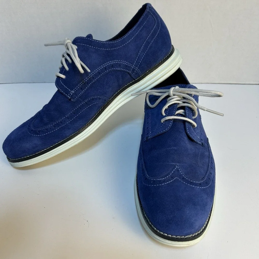 Cole Haan Grand Ambition Men Size‎ 8.5M Blue Suede Wingtip Oxford Shoes (C29679)